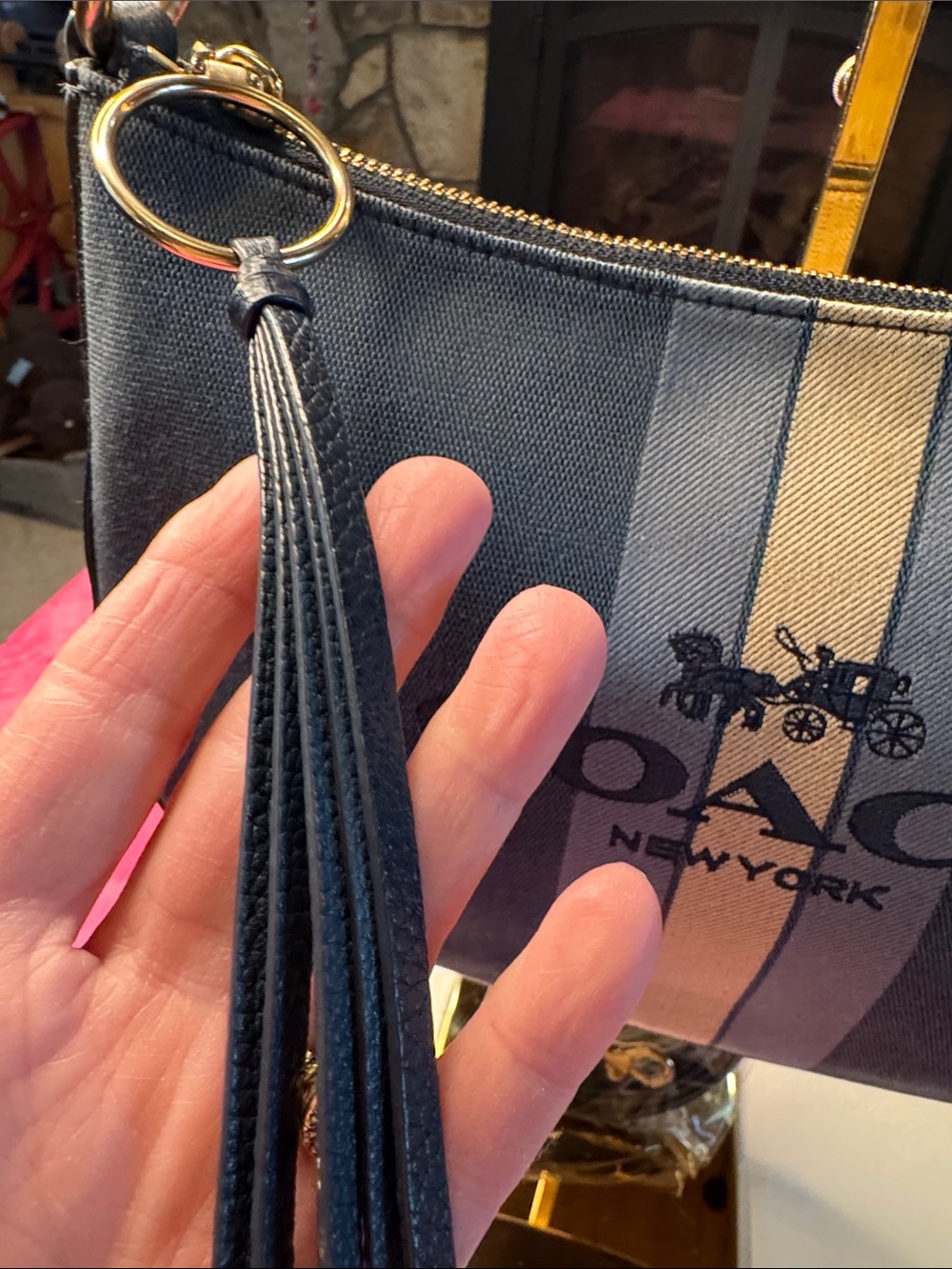 Coach Canvas Stripe Navy Pebbled Leather Crossbody Satchel — J1922‑69647 - Picture 12 of 13